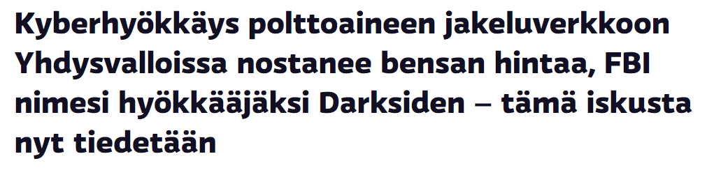 Polttoaineen jakeluverkkoon kyberisku USAssa.