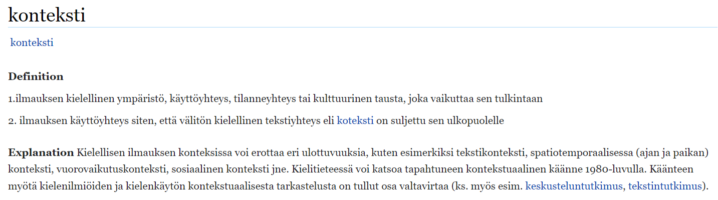 Kuvakaappauskuva Tieteen termipankista aiheesta "Konteksti".