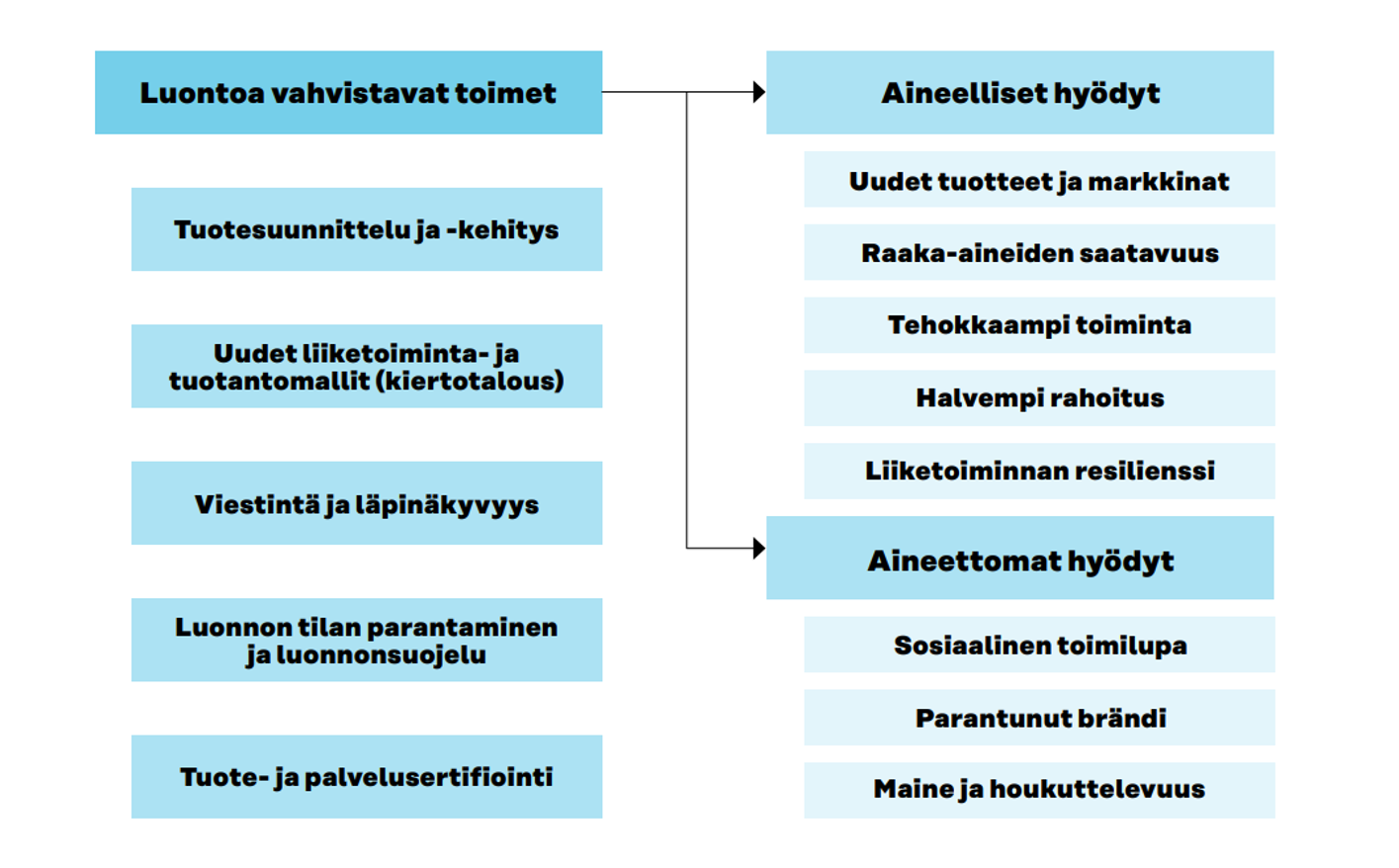 Luontoa vahvistavat toimet tuottavat aineellisia ja aineettomia hyötyjä organisaatioille.