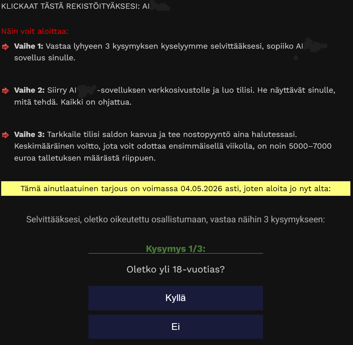 Kuvassa esimerkki sijoitushuijauksesta.